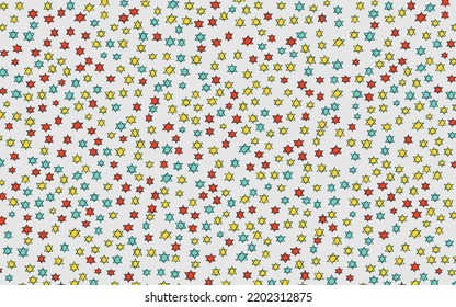 Fun colorful sketch doodle, scribble hand drawn seamless pattern. Creative minimalist style art background with David Stars symbol. Simple beautiful scribble background