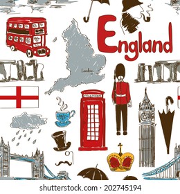 Fun colorful sketch England seamless pattern