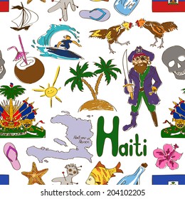 Fun colorful sketch Haiti seamless pattern