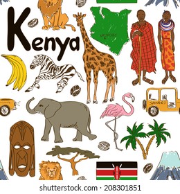 Fun Colorful Sketch Kenya Seamless Pattern