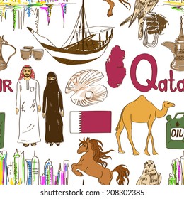 Fun colorful sketch Qatar seamless pattern