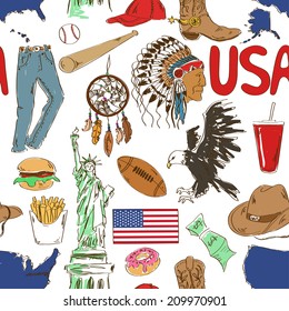 Fun colorful sketch USA seamless pattern