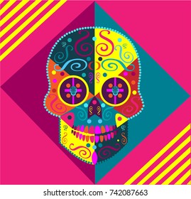 Fun colorful skull icon background 