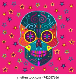 Fun colorful skull icon background 
