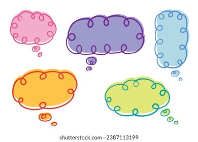 Fun colorful speech bubbles with curly frame. Collection set bubble talk or chat cloud with empty space, vector illustration on isolated background.