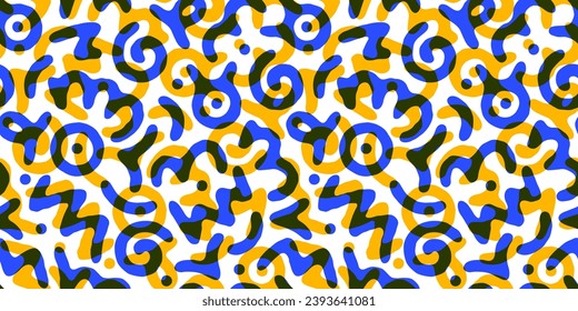 Fun colorful squiggle line doodle seamless pattern. Creative minimalist style art background for children or trendy design with basic shapes. Simple childish scribble backdrop.
