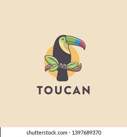 fun colorful toucan logo mascot cartoon vector illustration on light background