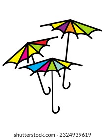 Fun colorful umbrellas. A set of three umbrellas. Isolated image for prints, poster and illustrations. 