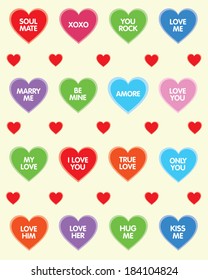 Fun and Colorful Vector Candy Heart Set 