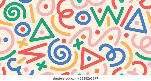 Fun colorfula abstract line doodle shape set. Creative minimalist style art symbol collection for children or party celebration with modern shapes. Simple upbeat childish drawing scribble decoration.