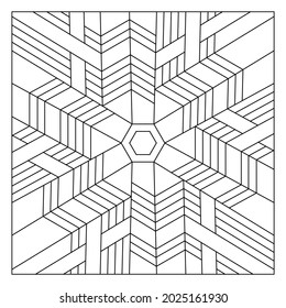 Fun coloring pages for adults. Coloring-#264. Tile pattern composition of hexagonal geometric abstract lines or ribbons. EPS8 file.