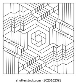 Fun coloring pages for adults. Coloring-#266. Tile pattern composition of hexagonal geometric abstract lines or ribbons. EPS8 file.