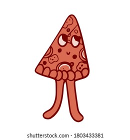 Fun colourful summer pizza with cute faces and legs funky hipster stock vector illustration. For design, wrapping paper, textile wallpaper.