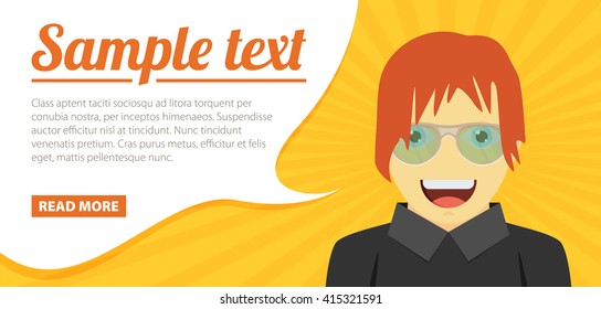 Fun concept. Vector flat design illustration. Horizontal layout with a text space in a right.