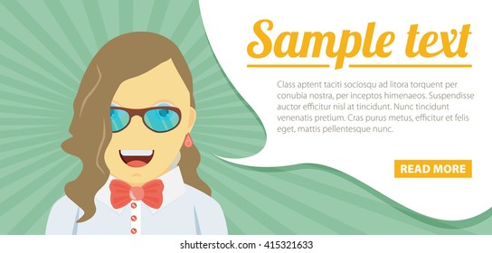 Fun concept. Vector flat design illustration. Horizontal layout with a text space in a right.