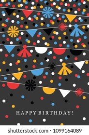 Fun Confetti Birthday Card. Vector illustration.
