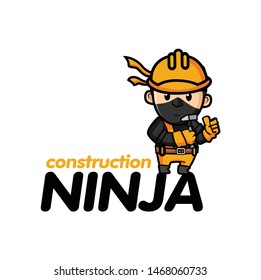 fun construction ninja logo design template