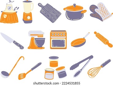 Fun cooking utensils illustration set