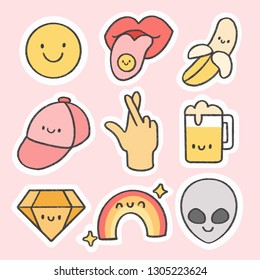 Fun and Cool sticker hand drawn cartoon collection
