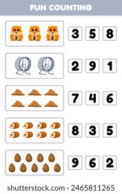 Fun counting and choosing the correct number of cute hamster and stuff printable pet worksheet