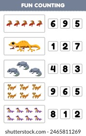 Fun counting and choosing the correct number of cute gecko printable pet worksheet