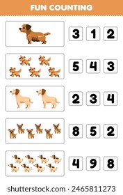 Fun counting and choosing the correct number of cute dog printable pet worksheet