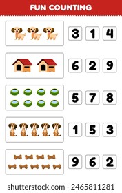 Fun counting and choosing the correct number of cute dog and stuff printable pet worksheet
