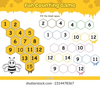 Fun counting game. Fill the correct number of fifteen. Fun activities for kids to play and learn.