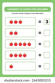 Fun counting practice sheets for kids, fun counting apples activity, counting exercises for preschoolers and kindergarteners