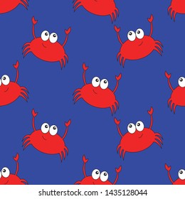 Fun Crab Beach Seamless Vector Patern. Hand Drawn Elements Make Up This Unique Pattern. Great For Fourth Of July Projects. Perfect For Fabrics, Towels, Pillows, Scrapbooking, Gift Wrap And More!    