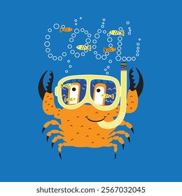 fun crab with glasses and fish