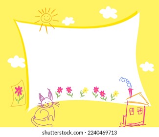 Spaß Kreativ-minimalistischer Hintergrund für Kinder trendige Design mit handgezeichneter Farbzeichnung für Schule, Vorschule oder Kindergarten. Einfache kindische, kreide Kulisse. Vektorgrafik.