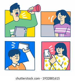 Fun Creative Video Conference Premium Doodle Vector Illustration Second Set