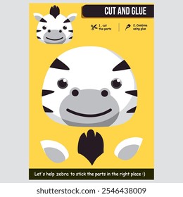A fun and creative zebra cut-and-glue activity for children. Perfect for promoting creativity, fine motor skills, and hands-on learning in classrooms or at home.