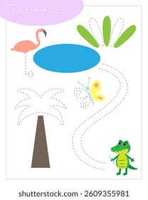Fun crocodile trace and color. Education for children.