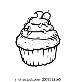 fun cupcake drawing coloring line art style sketch classic vintage design illustration
