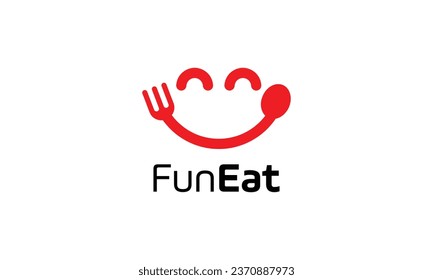 Fun cure of smile spoon and fork logo for food business restaurant