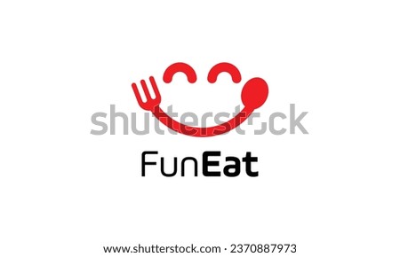 Fun cure of smile spoon and fork logo for food business restaurant