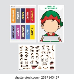 Fun cut and paste cartoon faces activity for kids to explore emotions.