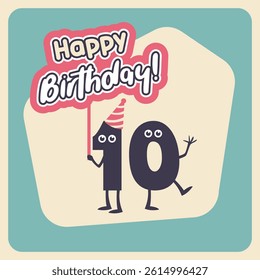 Fun and Cute 10th Birthday Greeting with Cartoon Numbers	