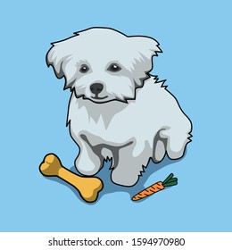 Fun cute adorable dog puppy with toys vector illustration