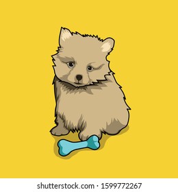 Fun cute adorable dog puppy with toys vector illustration