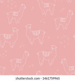 Fun and cute alpaca seamles pattern, cartoon characters on colorful background, trendy and stylish hipster backdrop, great for fashion prints, banners, wallpapers, textiles - vector surface design