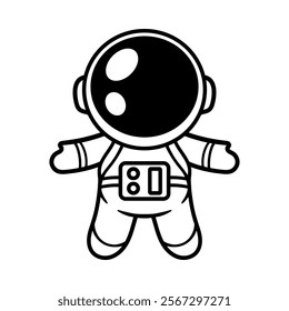 fun cute astronaut cartoon isolated drawing line art style sketch classic vintage design illustration