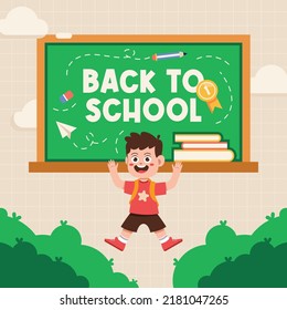 divertido y lindo de vuelta a la escuela banner de medios sociales de diseño plano