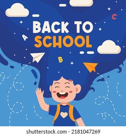 divertido y lindo de vuelta a la escuela banner de medios sociales de diseño plano