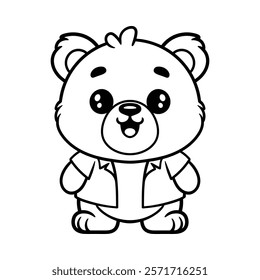 fun cute bear wearing shirt cartoon character isolated drawing line style sketch classic vintage design illustration