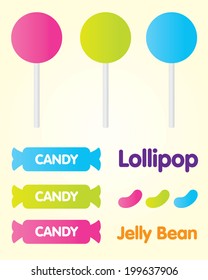 Fun and Cute Candy, Jelly Bean and Lollipop Set - Vector