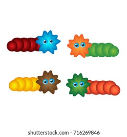 Fun cute cartoon character worm. .Collection of worm icons