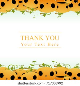 Fun and cute cartoon Halloween post card with pumpkins. Happy Halloween greeting card. Halloween vector illustration. Halloween background